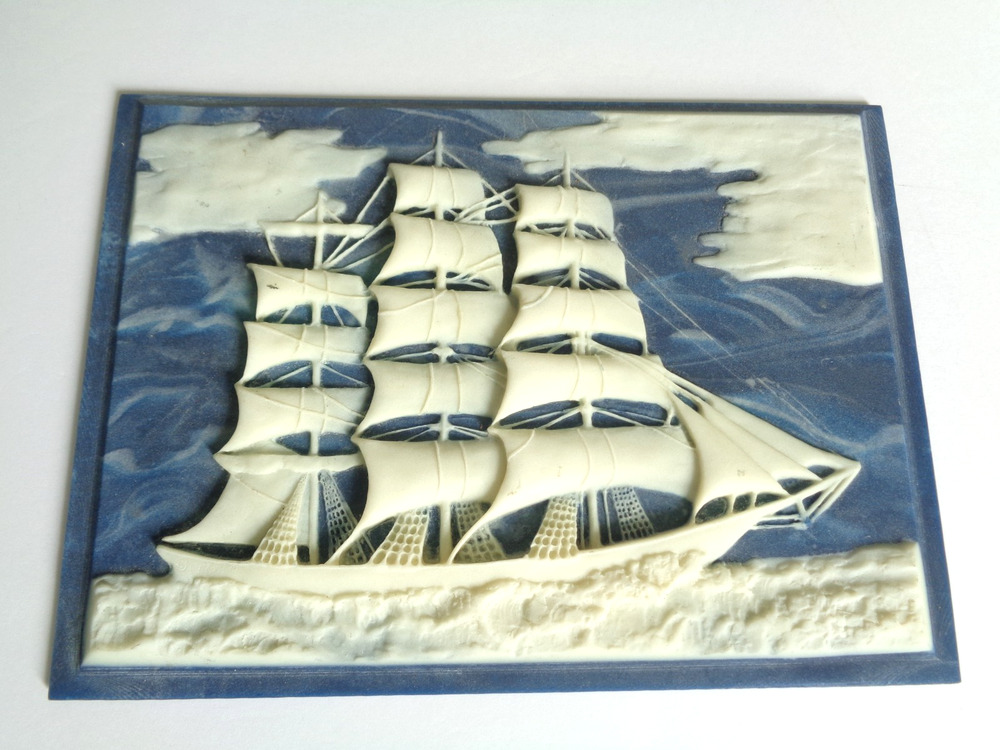 Vintage DANTE Incolay Stone Clipper Ship LID ONLY Nautical 6 3/4" x 9 1/4"